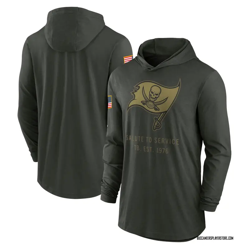 Nike Tampa Bay Buccaneers Green Forest 2025 Salute to Service Sideline Lightweight Long Sleeve Hooded Pullover T-Shirt - Men's